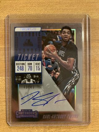 2018 - 19 Contenders Karl - Anthony Towns Historic Rookie Playoff Ticket Auto 49/49