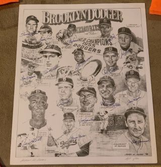 Brooklyn Dodgers Artist Proof Lithograph 1/50 Signed By 17 Hof Psa Ready Auto