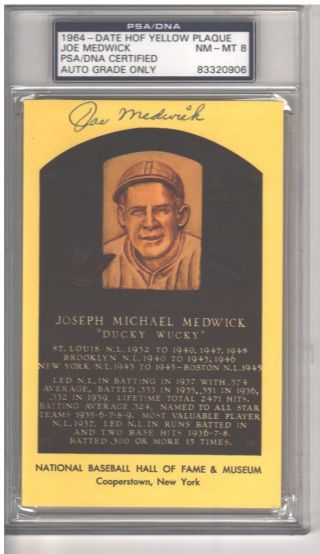 Joe Medwick Cardinals Signed Autograph Baseball Hof Plaque Postcard Slab Psa/dna