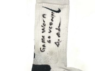 ANDREW ADAMS CONNECTICUT HUSKIES GAME WORN SIGNED WHITE BLACK NIKE SOCK LIONS 2