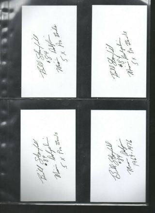 (6) Bill Stanfill Autographed/auto.  Hand - Signed Index Card 3x5 B