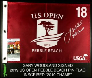 Gary Woodland Autographed 2019 Us Open Pebble Beach Pin Flag Pga Tour Jsa