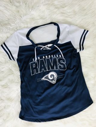 Los Angeles Rams Womens Size Large Faux Lace Up Short Sleeve Jersey T Shirt