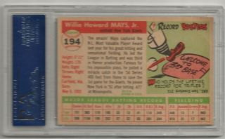 1955 topps 194 WILLIE MAYS PSA 6 NQ PERFECT CENTERING 2