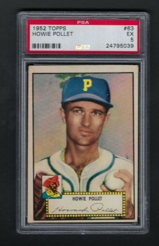 1952 Topps 1st Series 63 Howie Pollet (red Back) (psa 5) Ex Pirates