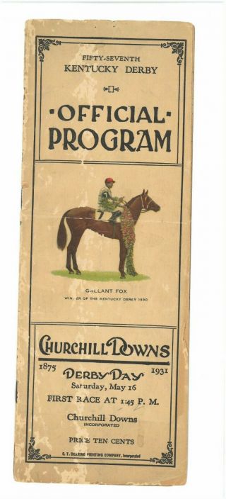 1931 Kentucky Derby Horse Racing Program – Twenty Grand Wins