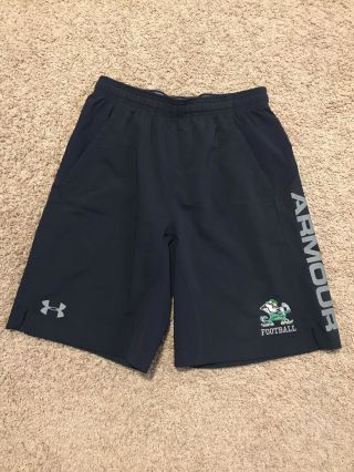 Notre Dame Irish Football Under Armour Team Issued Shorts Size Medium Blue Nd