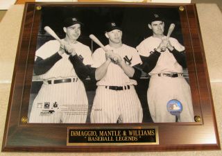 Joe Dimaggio Mickey Mantle Ted Williams Baseball Legends Photo Plaque 2 Day Mail