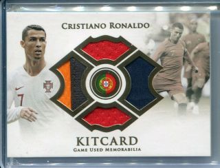 2018 Futera Unique Cristiano Ronaldo Kitcard Quad 4 Jersey / Patch Relic 21/39
