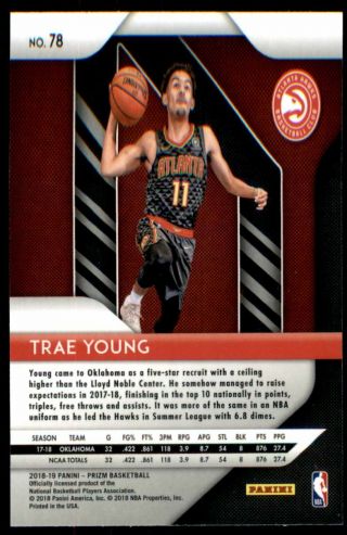 2018 - 19 Panini Prizm 78 Trae Young Rookie Card 2