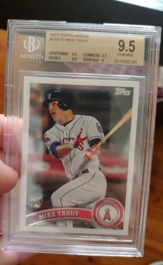 Mike Trout 2011 Topps Update 175 Rc Rookie Card Angels Sp Bgs 9.  5 Gem