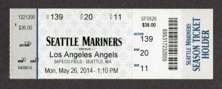 Tyler Skaggs 100th Strikeout Pujols Hr - 506 5/26/14 Mariners Angels Full Ticket