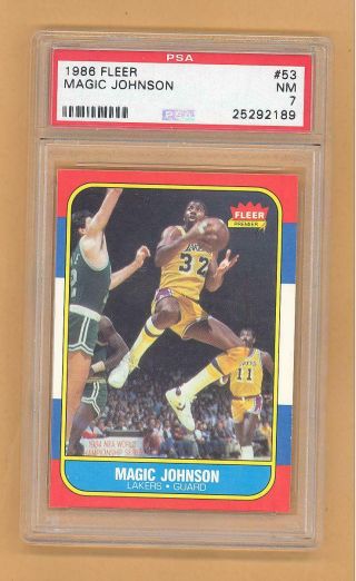 Magic Johnson 1986 - 87 Fleer Basketball Card 53 Psa Graded 7 Nm L.  A.  Lakers Rare