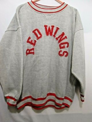Vtg/retro Detroit Red Wings Logo Stitched Crewneckstriped Collar Sweatshirt Xxl