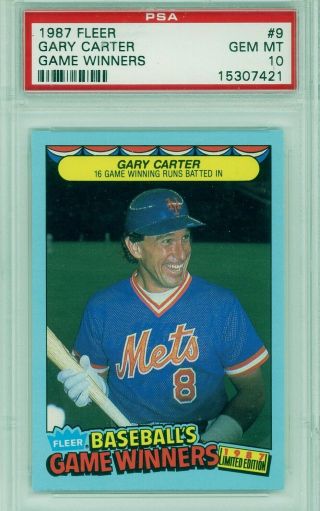 1987 Fleer Game Winners Gary Carter 9 Psa 10 Gem Hof York Mets