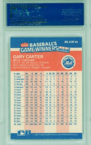 1987 FLEER GAME WINNERS GARY CARTER 9 PSA 10 GEM HOF YORK METS 2