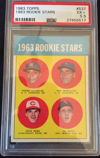 1963 Topps Pete Rose Rookie Card Psa 5.  5