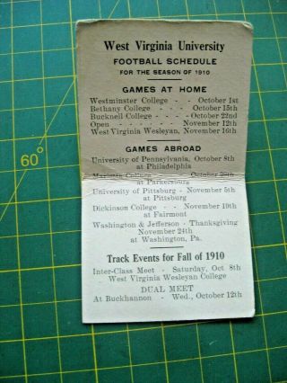 1910 Football W.  V.  U.  West Virginia University Pocket Schedule Vintage C Bachmann