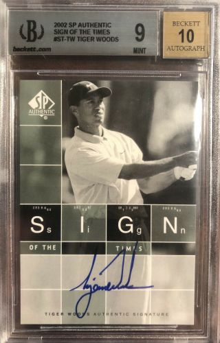 Tiger Woods 2002 Sp Authentic Sign Of The Times St - Tw Auto Bgs 9.  0