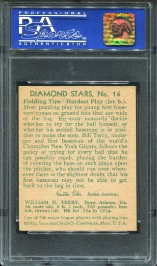 1935 Diamond Stars R327 14 Bill Terry PSA 8 NM - MT OC York Giants 2