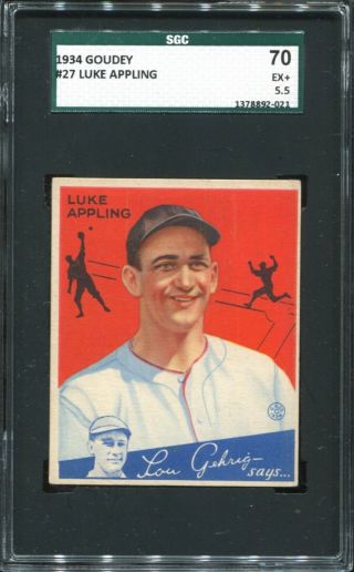 1934 Goudey R320 27 Luke Appling Sgc 70 Ex,  5.  5 Chicago White Sox