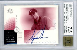2001 Tiger Woods Sp Sign Of The Times Red (150/274) Rookie Rc Bgs 7.  5 10 Auto