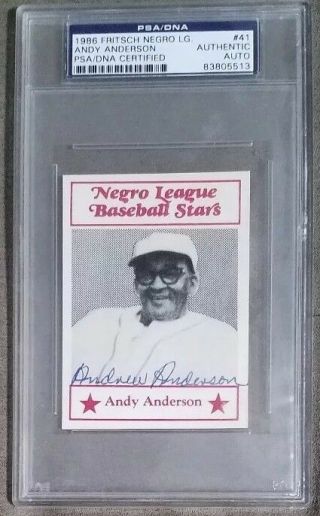 Andy Anderson 1986 Fritsch Negro League Stars Autographed Signed Card Psa/dna