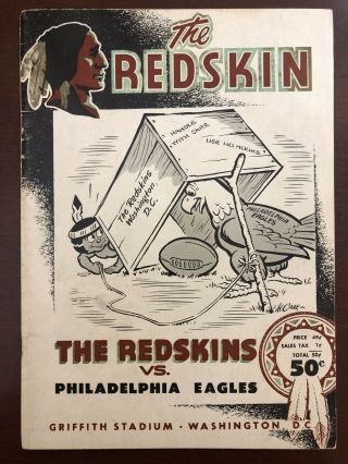 1954 Adrian Burk 7 Td Record Wash Redskins Football Program Philadelphia Eagles