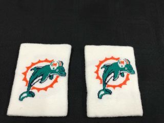 2 Miami Dolphins Game White Football Sweatbands Wristbands Old Logo Rare