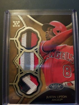 2019 Topps Tier One Baseball Triple Relic Card Angels Justin Upton 1/1