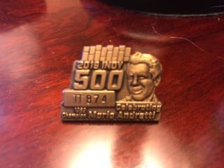 2019 INDIANAPOLIS 500 1969 win MARIO ANDRETTI BRONZE BADGE WITH signed CASE pin 3