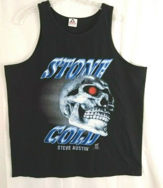 Vtg 90s Wwf Stone Cold Steve Austin Tank Top Black 2 Sided Size Xl Skull Graphic