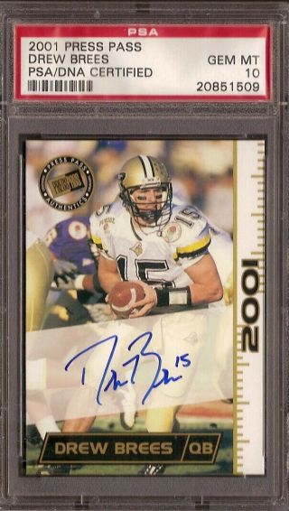2001 Press Pass Debut Drew Brees Rc Psa 10 Certified On Card Auto Pop 1