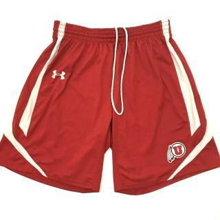 Utah Utes Mens Gym Shorts Under Armour Red White Striped Size Large