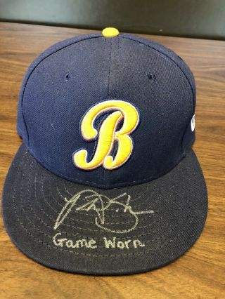 2018 Nick Solak Signed Game Montgomery Biscuits Hat Tampa Bay Rays