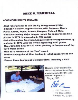 Mike Marshall (CY YOUNG) signed 8x10 photo DETROIT TIGERS - Inperson w/ 2