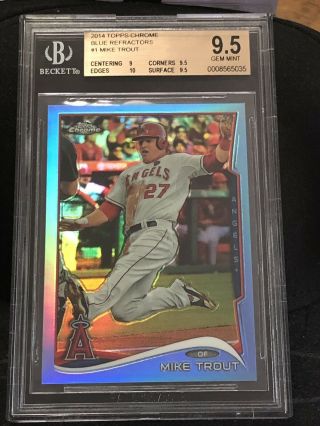 9/199 Bgs 9.  5 Mike Trout 2014 Topps Chrome Blue Refractor 1 Gem Angels