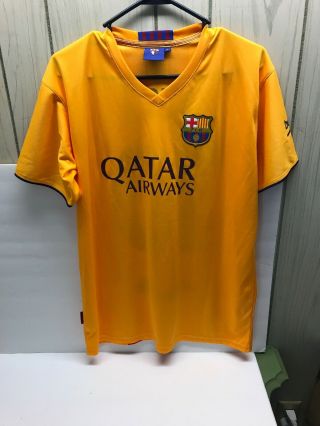 Fcb Lionel Messi Striped 10 Soccer Jersey Large Barcelona Qatar Airways