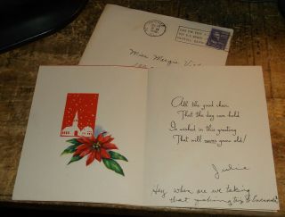 1950 Aagpbl Kenosha Comets Julie Gutzie Gutz Xmas Card Signed To Teammate Poncho