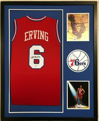 Framed Philadelphia 76ers Dr.  J Julius Erving Autographed Signed Jersey Bas