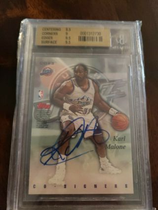 KARL MALONE KEITH VAN HORN 1997 - 98 TOPPS STADIUM CLUB CO - SIGNERS AUTO 9.  5 Minted 2