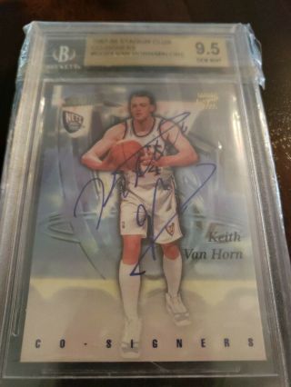 KARL MALONE KEITH VAN HORN 1997 - 98 TOPPS STADIUM CLUB CO - SIGNERS AUTO 9.  5 Minted 3