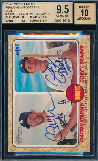 Clayton Kershaw Corey Seager 2017 Topps Heritage Real One Dual Auto Bgs 9.  5 /25