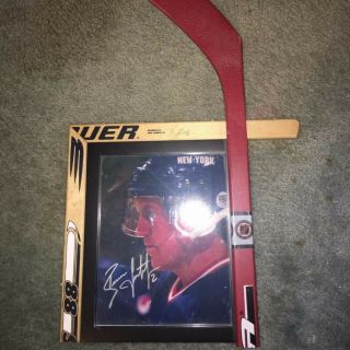 Brian Leetch Autographed Picture With Stick Frame Nyr York Rangers Nhl