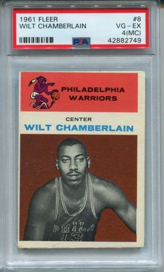 1961 Fleer Basketball 4 Wilt Chamberlain Rookie Card Psa 4 (mc)