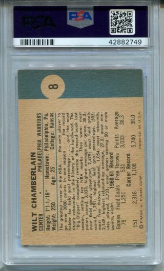 1961 Fleer Basketball 4 Wilt Chamberlain Rookie Card PSA 4 (MC) 2