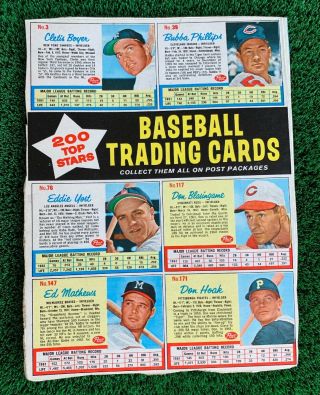 1962 Post Cereal Uncut Sheet Of 6 Trading Cards Ed Mathews Clete Boyer Ed Yost