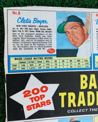 1962 Post Cereal Uncut Sheet Of 6 Trading Cards Ed Mathews Clete Boyer Ed Yost 3