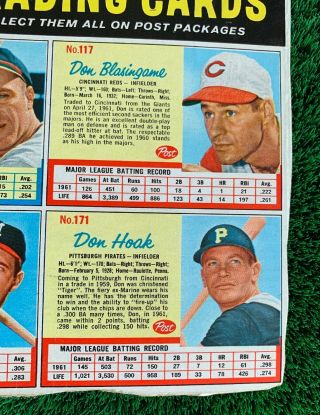1962 Post Cereal Uncut Sheet Of 6 Trading Cards Ed Mathews Clete Boyer Ed Yost 5