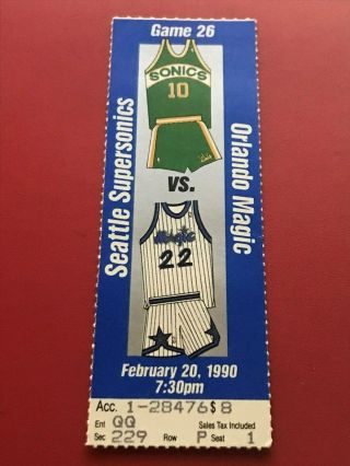 February 20 1990 Seattle Supersonics Vs Orlando Magic Basketball Ticket Stub